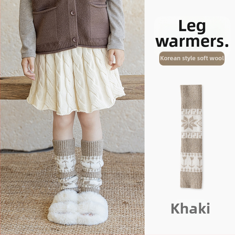 Fair Isle mintás gyerek gyapjú zokni, vastag téli hosszú lábszár zokni, térdvédővel, koreai stílus