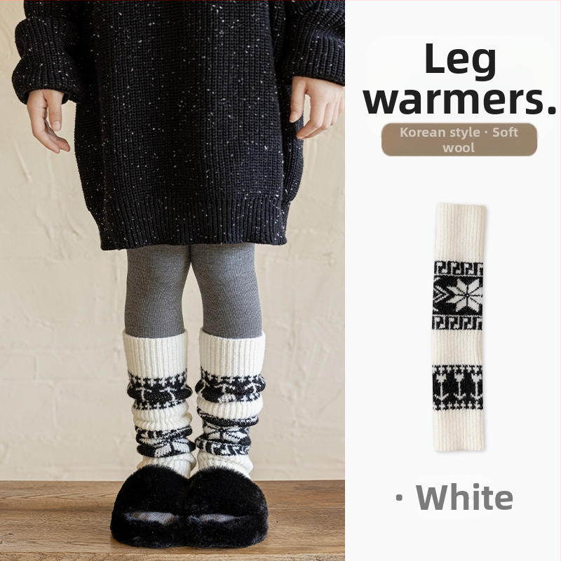 Fair Isle mintás gyerek gyapjú zokni, vastag téli hosszú lábszár zokni, térdvédővel, koreai stílus