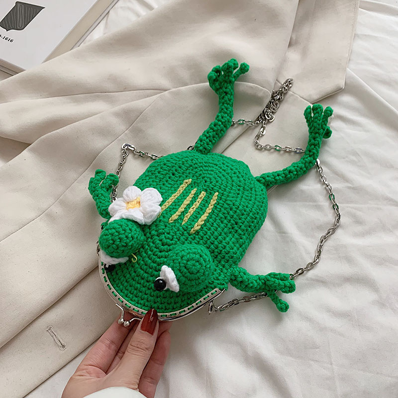 Ženska mini crossbody torba s lančanim remenom, pleteni materijal, džep za telefon, crvena