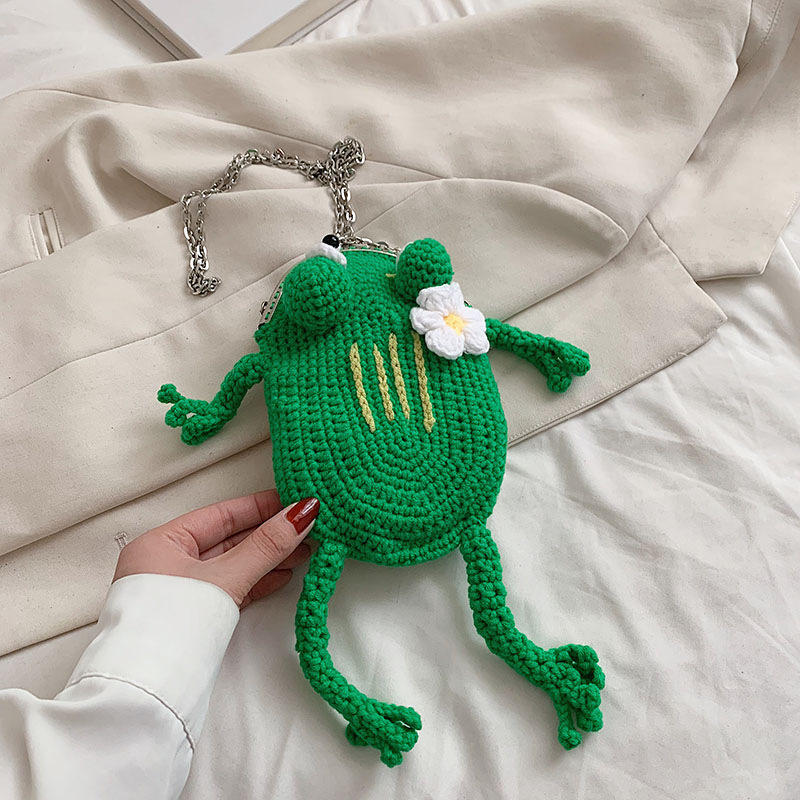 Ženska mini crossbody torba s lančanim remenom, pleteni materijal, džep za telefon, crvena