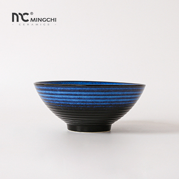 Set de boluri ceramice de 8 inch, cu nervuri, în stil japonez, din porțelan, pentru supă și tăiței; boluri mari pentru salata de fructe