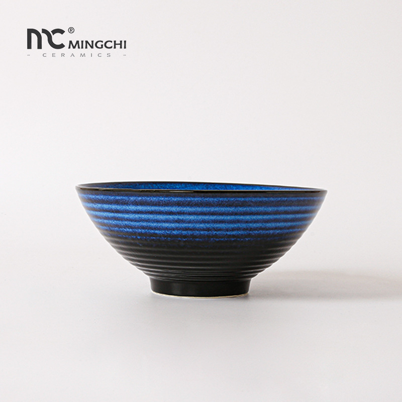 Set de boluri ceramice de 8 inch, cu nervuri, în stil japonez, din porțelan, pentru supă și tăiței; boluri mari pentru salata de fructe