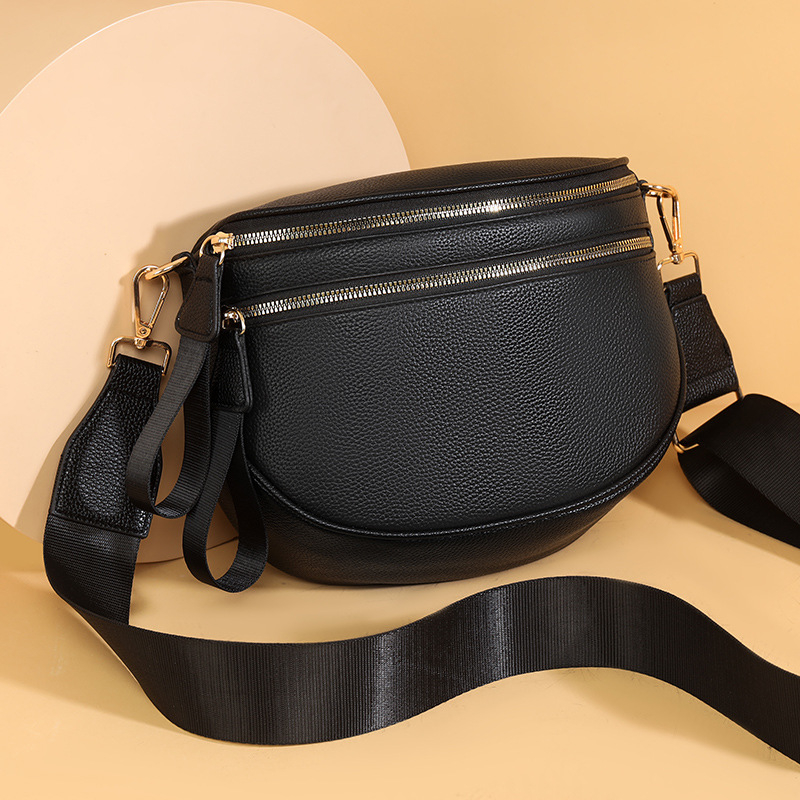 Ženska torbica od prave kože u stilu sedla, prvi sloj govedje kože, srednje veličine, svakodnevna crossbody torba sa zatvaračem