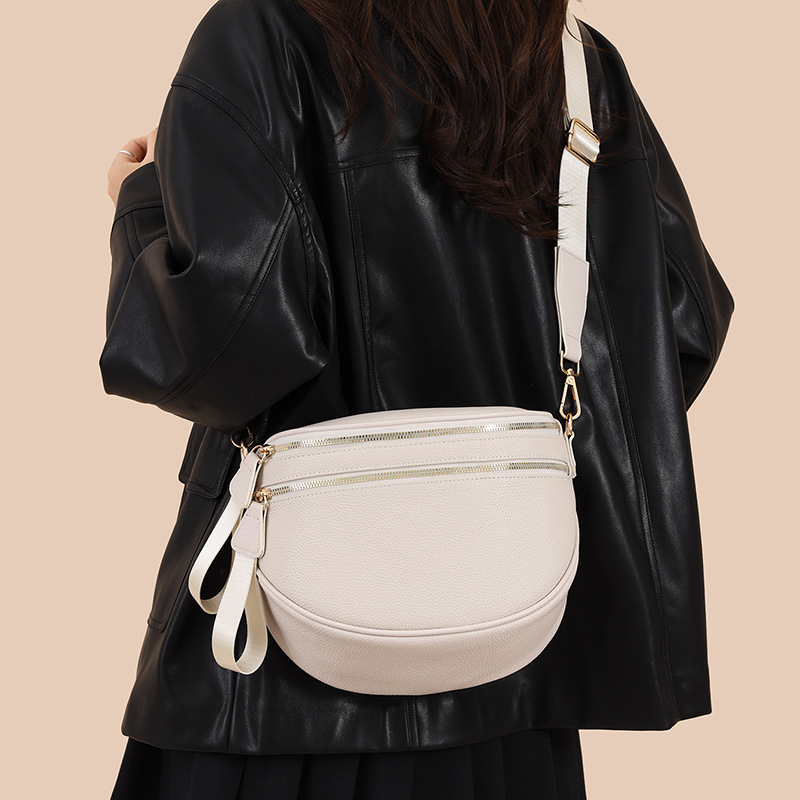 Ženska torbica od prave kože u stilu sedla, prvi sloj govedje kože, srednje veličine, svakodnevna crossbody torba sa zatvaračem