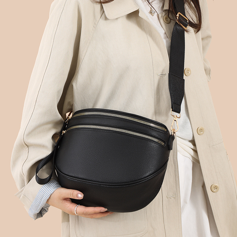 Ženska torbica od prave kože u stilu sedla, prvi sloj govedje kože, srednje veličine, svakodnevna crossbody torba sa zatvaračem