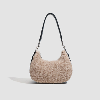 Ženska saddle torba s krznom od ovčje kože na PU koži, jesensko-zimska, nošena preko ramena ili crossbody