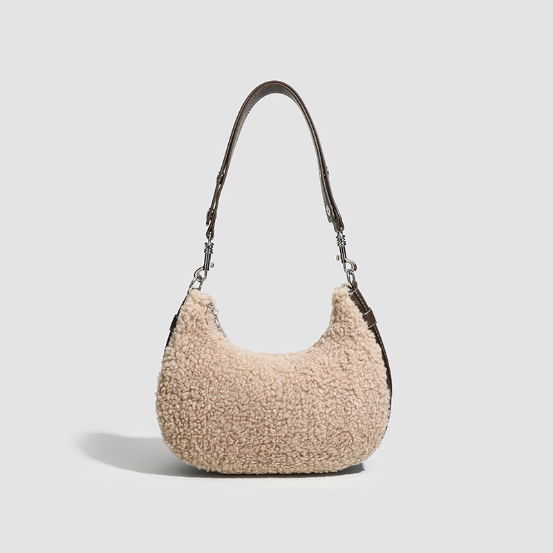 Ženska saddle torba s krznom od ovčje kože na PU koži, jesensko-zimska, nošena preko ramena ili crossbody