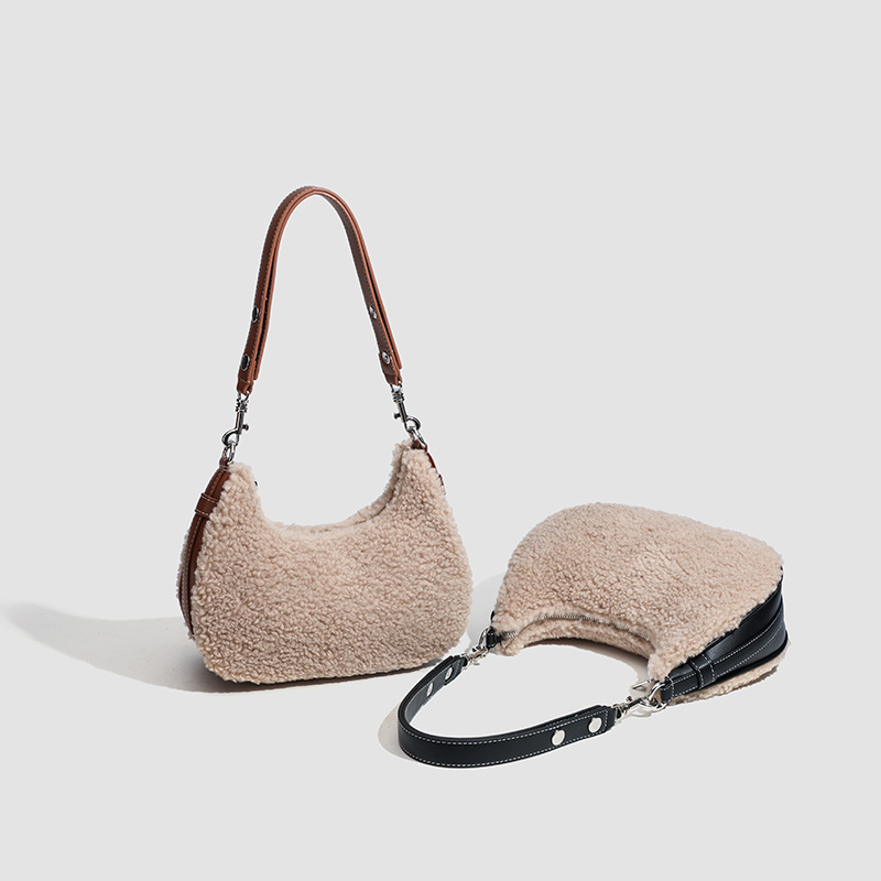 Ženska saddle torba s krznom od ovčje kože na PU koži, jesensko-zimska, nošena preko ramena ili crossbody