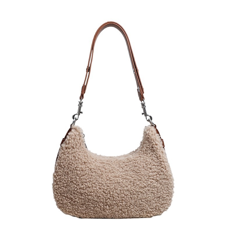 Ženska saddle torba s krznom od ovčje kože na PU koži, jesensko-zimska, nošena preko ramena ili crossbody