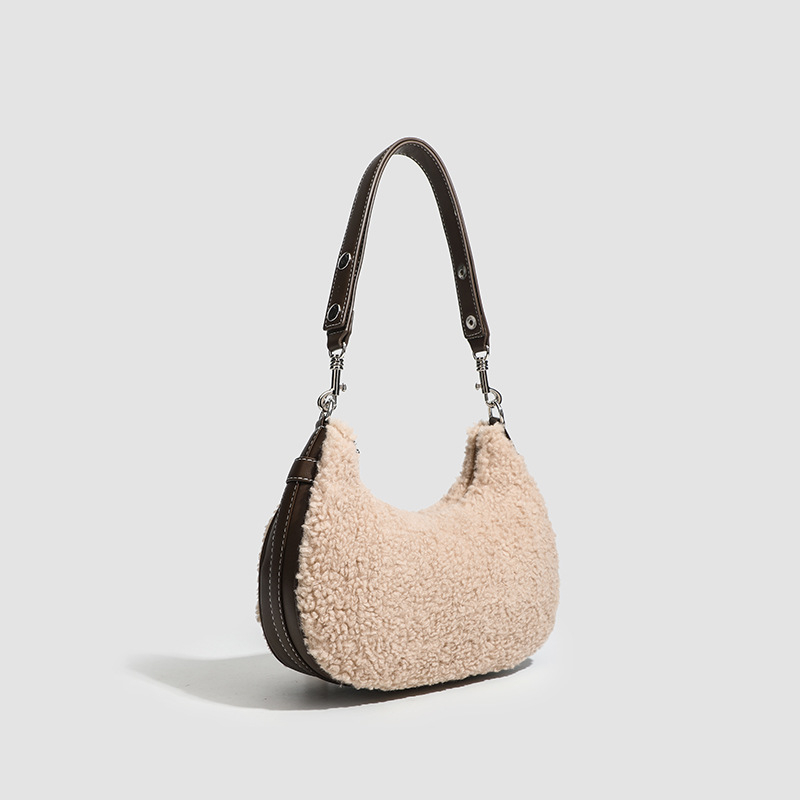 Ženska saddle torba s krznom od ovčje kože na PU koži, jesensko-zimska, nošena preko ramena ili crossbody