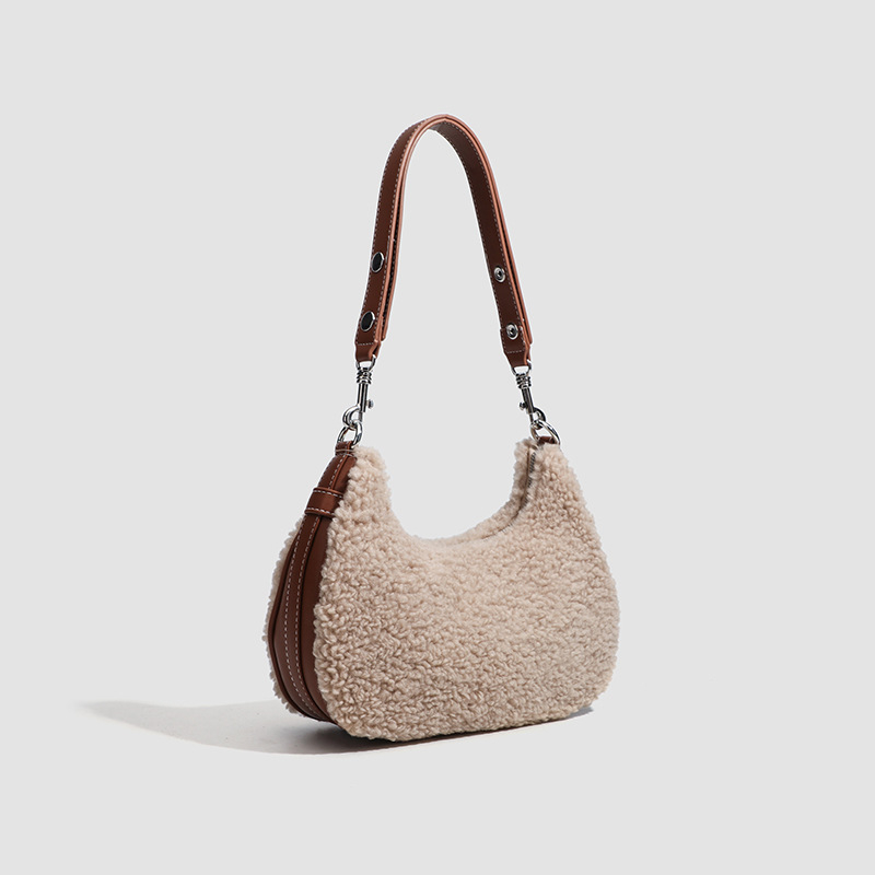 Ženska saddle torba s krznom od ovčje kože na PU koži, jesensko-zimska, nošena preko ramena ili crossbody