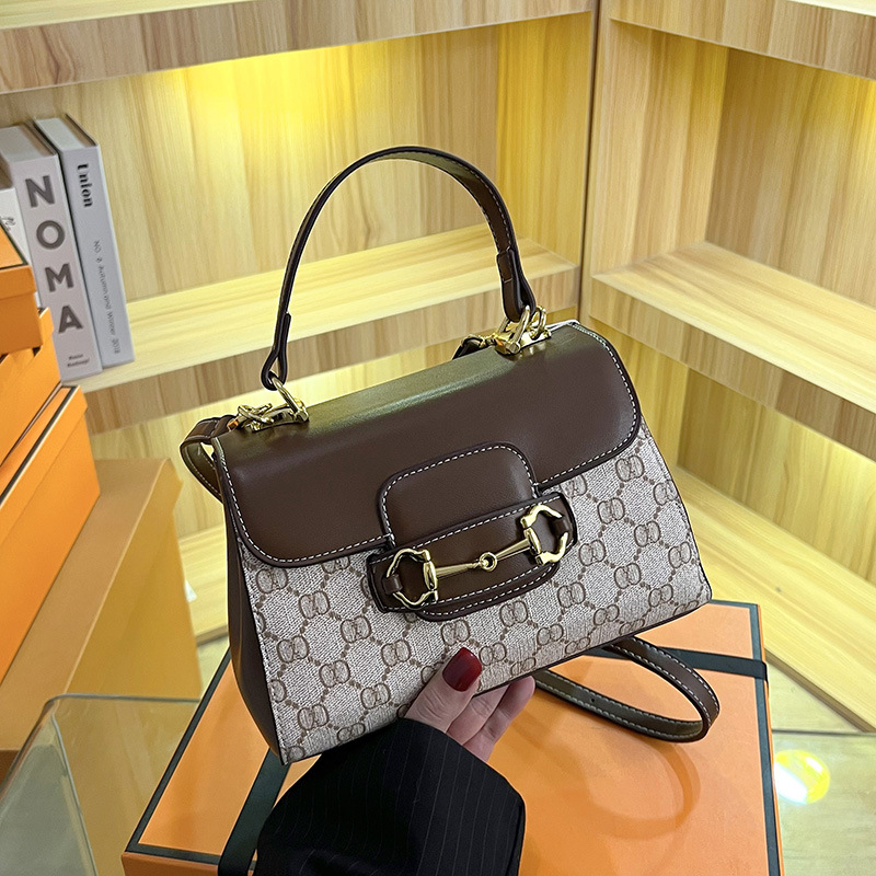 Torba u stilu sedla s horsebitom, ručna drška, 2025 novi model, elegantan stil, kontrastne boje, preko ramena za žene