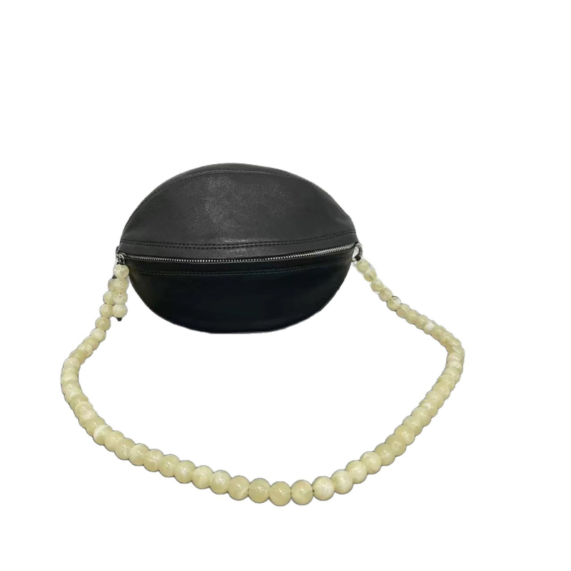 Torba rugby od prvog sloja ovčje kože sa perlicama, mala okrugla crossbody torba za žene