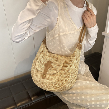 Torba od slame, pletena, velike kapacitete za žene, ljeto 2026, svestrana, nošenje preko ramena ili crossbody