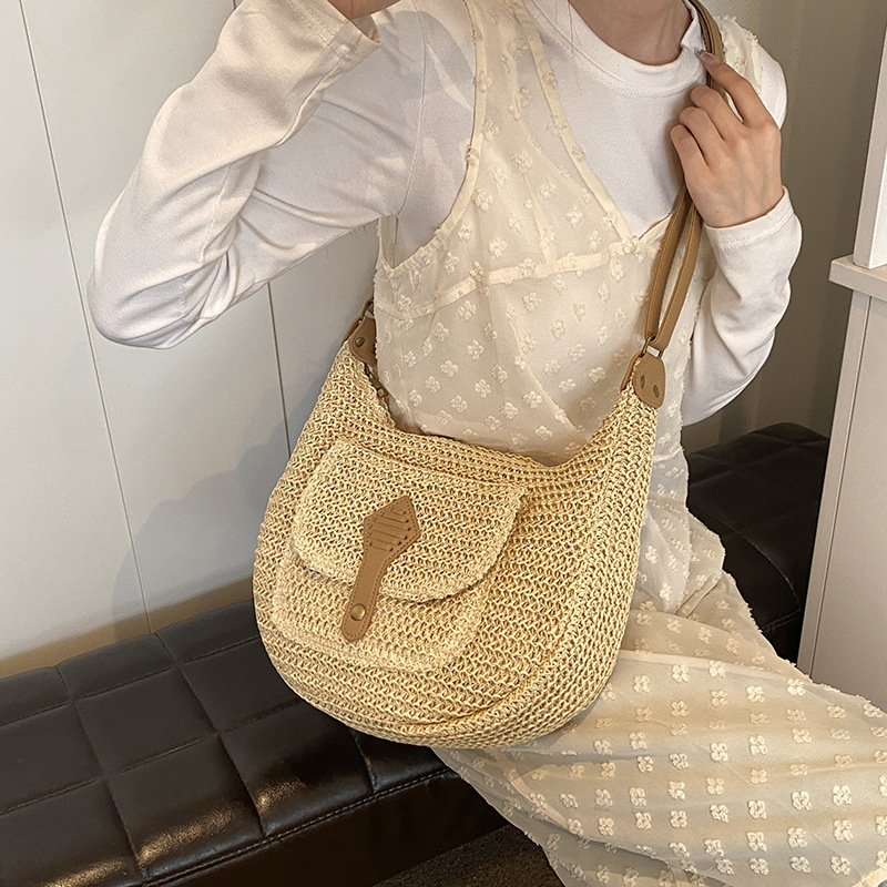 Torba od slame, pletena, velike kapacitete za žene, ljeto 2026, svestrana, nošenje preko ramena ili crossbody