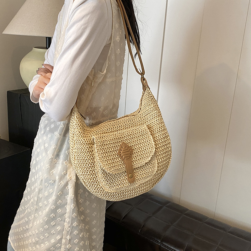 Torba od slame, pletena, velike kapacitete za žene, ljeto 2026, svestrana, nošenje preko ramena ili crossbody