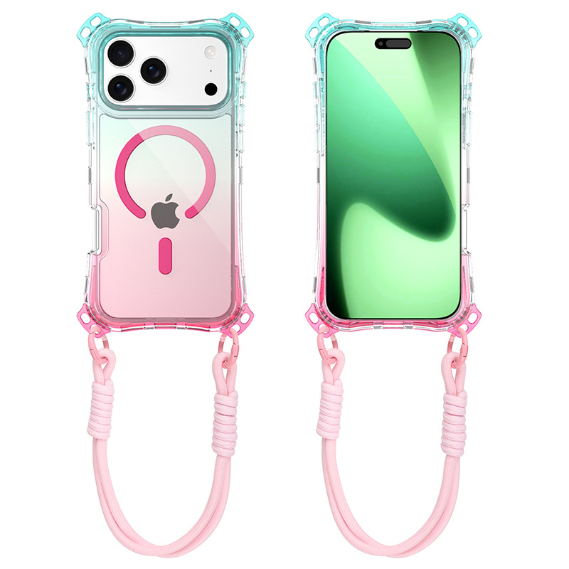3-u-1 gradijentno magnetsko kućište za iPhone 17 Pro Max s narukvicom za četiri kuta — prilagodljivo