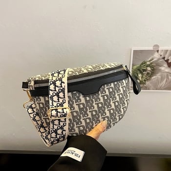 Ženska torbica za struk s denim printom na platnu, široka naramnica, crossbody torba s lančanim detaljem, sedlovog oblika