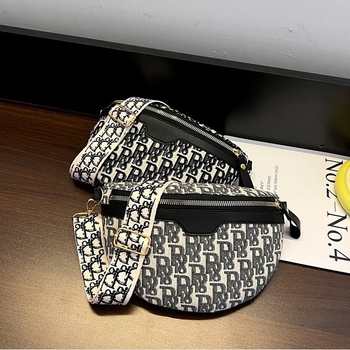 Ženska torbica za struk s denim printom na platnu, široka naramnica, crossbody torba s lančanim detaljem, sedlovog oblika