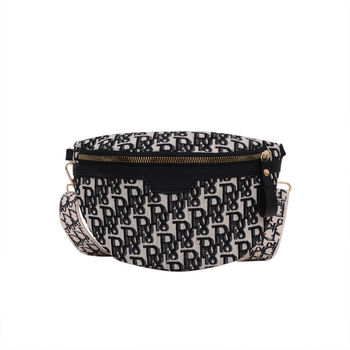 Ženska torbica za struk s denim printom na platnu, široka naramnica, crossbody torba s lančanim detaljem, sedlovog oblika