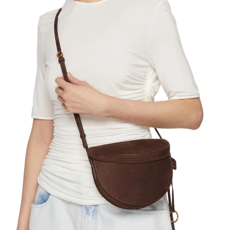 ALA*Ia Torba od nubuka prvog sloja, Kožna Sedlasta torba preko Ramena, Mala pazuh torba u obliku polumjeseca, Pojasna torba, Crossbody torba