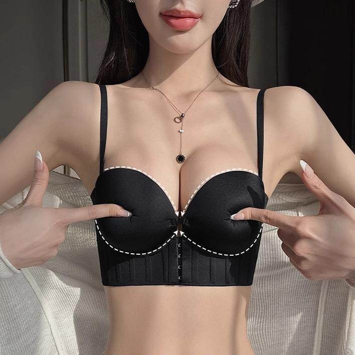 Urban Beauty Grudnjak s prednjim kopčanjem, otvoren leđa, za žene, male grudi, push-up, zgušnjavanje, nevidljiv ispod odjeće, crna
