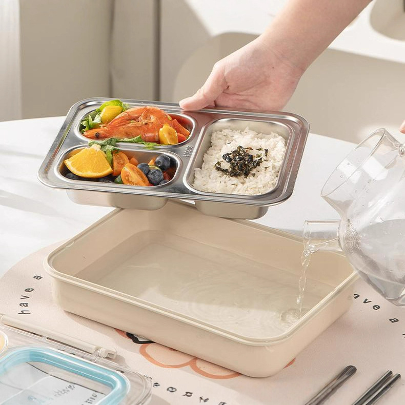 Kutija za obrok od 304 nehrđajućeg čelika s odjeljcima, pravokutna, izolirana, 1–2 L, za ured