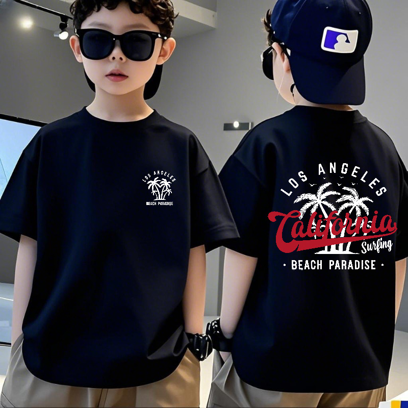 Fiúknak szánt rövid ujjú póló, 100% pamutból, laza szabás, kerek nyak, nyári stílus