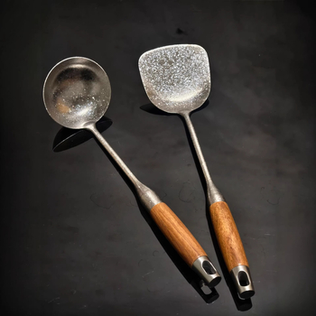 Spatulă din titan pur cu mâner din lemn de trandafir, spatulă pentru ciuperci, ușoară și rezistentă la arsură, ustensile de bucătărie pentru călit și lingură de supă