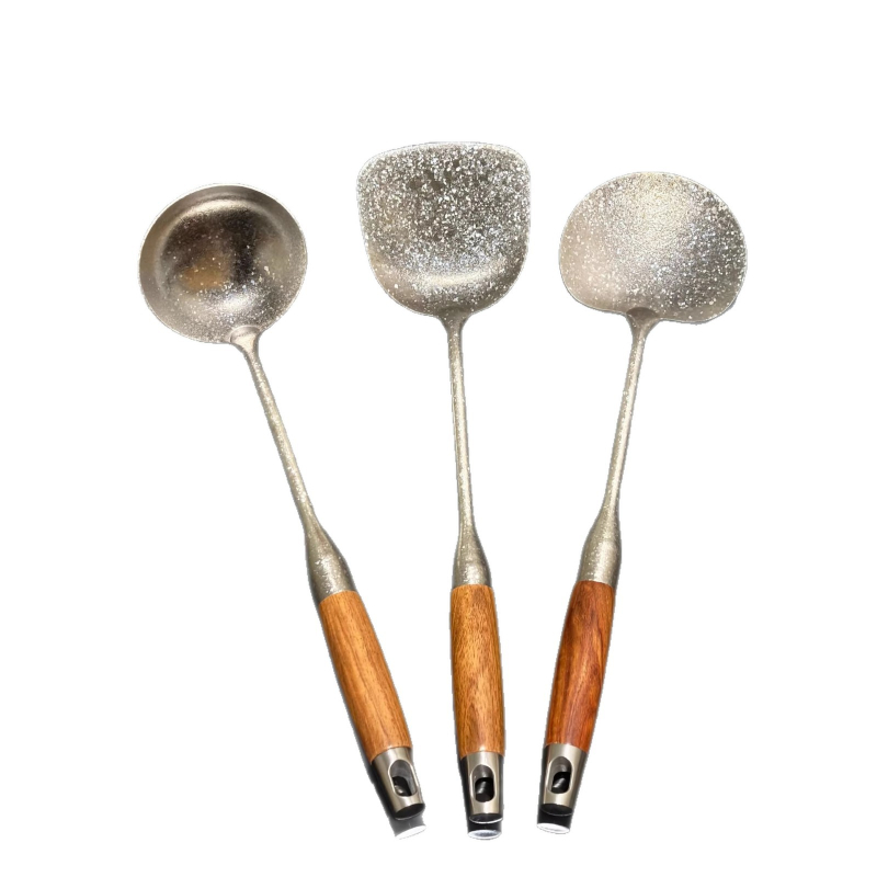 Spatulă din titan pur cu mâner din lemn de trandafir, spatulă pentru ciuperci, ușoară și rezistentă la arsură, ustensile de bucătărie pentru călit și lingură de supă
