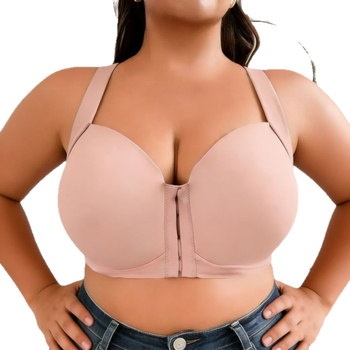 Plus-size grudnjak s prednjim kopčanjem, push-up, potpuno šalice s umetkom, protiv opuštanja, bočna potpora, prozračan materijal