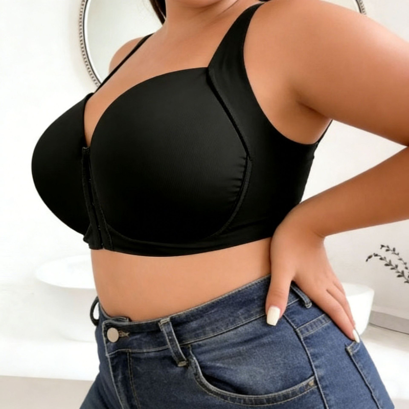 Plus-size grudnjak s prednjim kopčanjem, push-up, potpuno šalice s umetkom, protiv opuštanja, bočna potpora, prozračan materijal