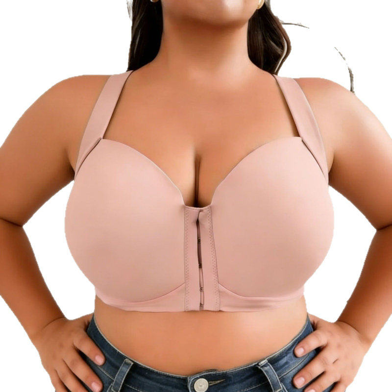 Plus-size grudnjak s prednjim kopčanjem, push-up, potpuno šalice s umetkom, protiv opuštanja, bočna potpora, prozračan materijal