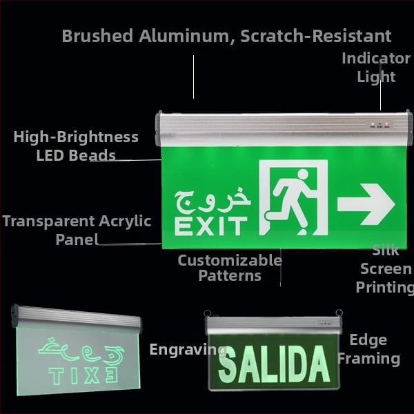 3W LED Núdzový výstupný znak, akrylový visací znak evakuácie, zelené výstupné svetlo