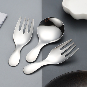 Set de lingură și furculiță din oțel inoxidabil pentru copii, mâner scurt, cap rotund, design scoică, tacâmuri drăguțe pentru înghețată și deserturi