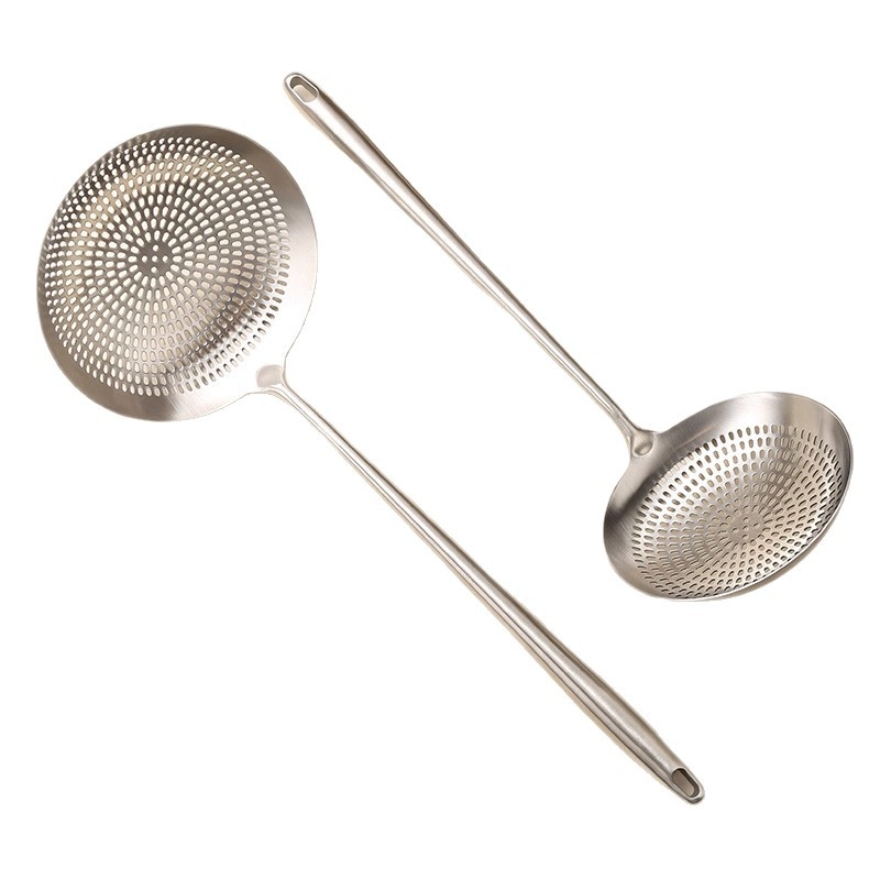 Lingură de strecurare mare din oțel inoxidabil 304 pentru prăjit, sită de filtrare, design dintr-o singură piesă