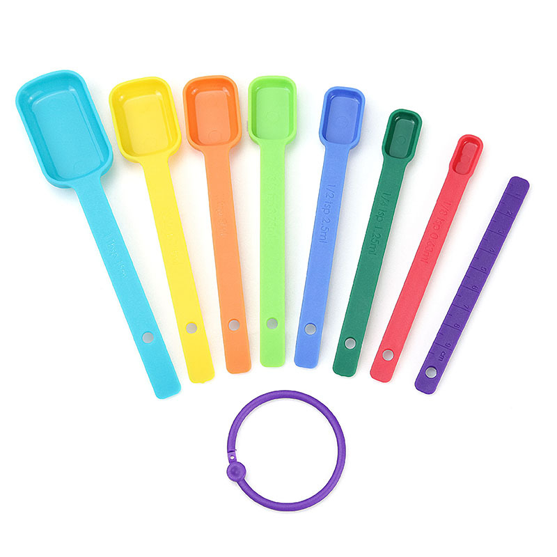 Set de 15 piese de măsurare pentru bucătărie: cupe și linguri colorate, din plastic alimentar, unelte de copt