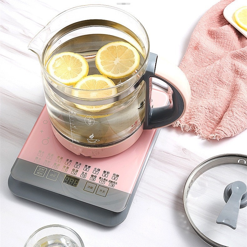 Ceainic de wellness multifuncțional cu corp din sticlă, panou tactil din sticlă, menținere temperatură presetată, fierbere ceai, capacitate 1,5–2 L, 800 W