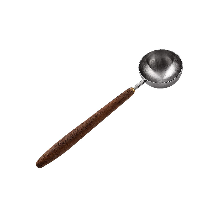 Lingură de măsurare din oțel inox cu mâner din lemn de nuc, 15 ml, pentru pudră de cafea și pudră de lapte