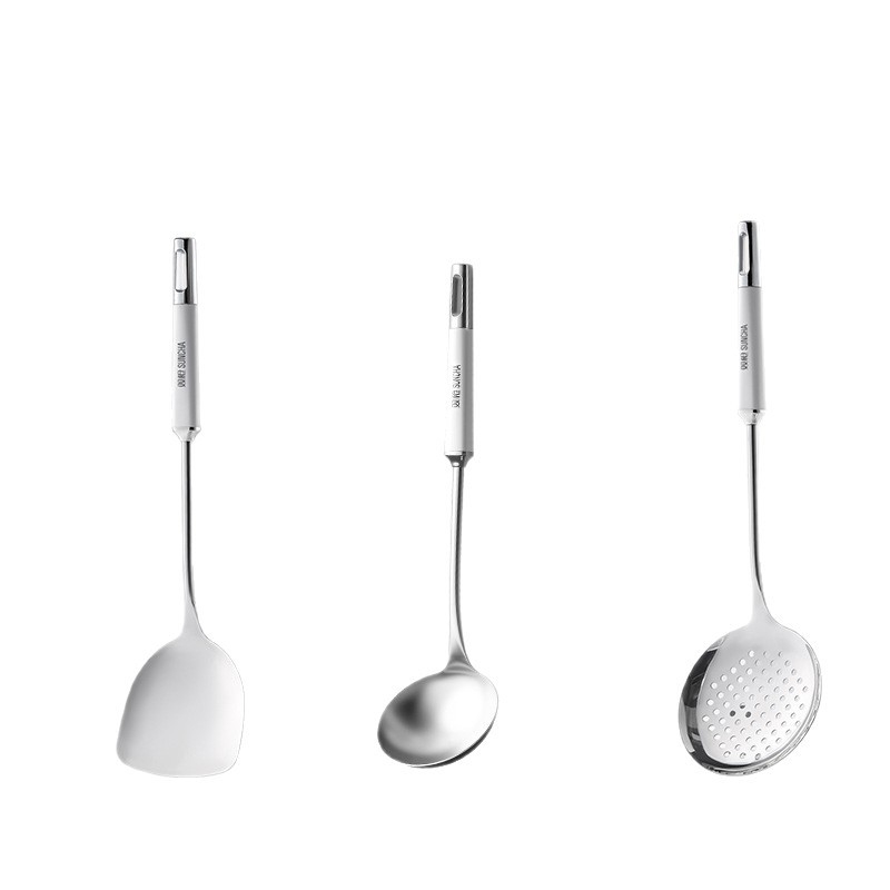 Set de ustensile de bucătărie din oțel inoxidabil 316L: spatulă de gătit, strecurător, lingură de supă și lingură de prăjit