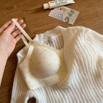 Push-up grudnjak s čipkastim cvjetnim uzorkom, bez žice, 3/4 košarica, udoban, protuklizno