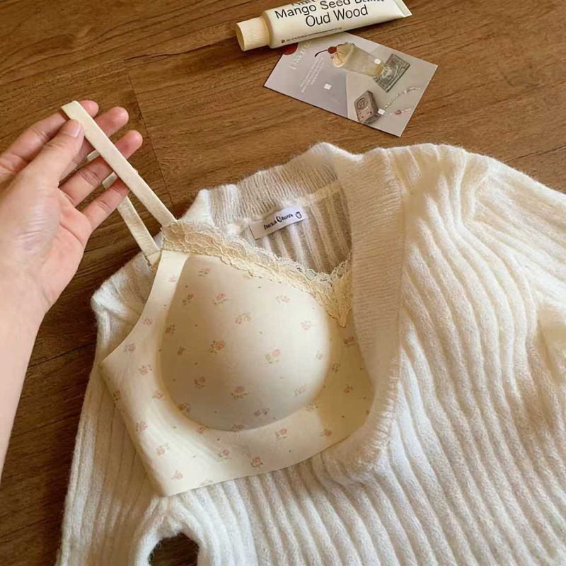 Push-up grudnjak s čipkastim cvjetnim uzorkom, bez žice, 3/4 košarica, udoban, protuklizno
