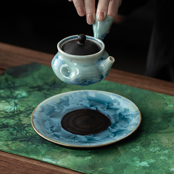 Suport ceramic pentru ceainic cu glazură Ice Flower kiln și glazură cristalină, tavă uscare ceai și accesorii pentru setul de ceai, uz casnic