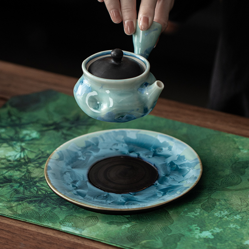 Suport ceramic pentru ceainic cu glazură Ice Flower kiln și glazură cristalină, tavă uscare ceai și accesorii pentru setul de ceai, uz casnic
