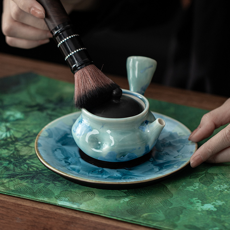 Suport ceramic pentru ceainic cu glazură Ice Flower kiln și glazură cristalină, tavă uscare ceai și accesorii pentru setul de ceai, uz casnic