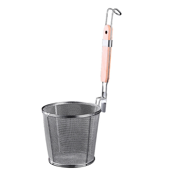 Colander de bucătărie din oțel inoxidabil, cu mâner din lemn, pentru agățat; strecurător mare pentru tăiței și legume