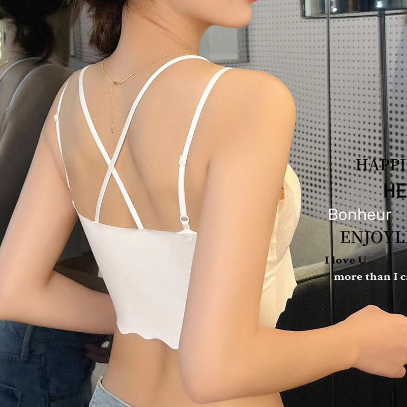 Ženski bezšivni top od ice silk s francuskom čipkom, prozračan i upija znoj, s čvrstom latex podstavkom za obavijanje dojki i oblikovanje leđa.