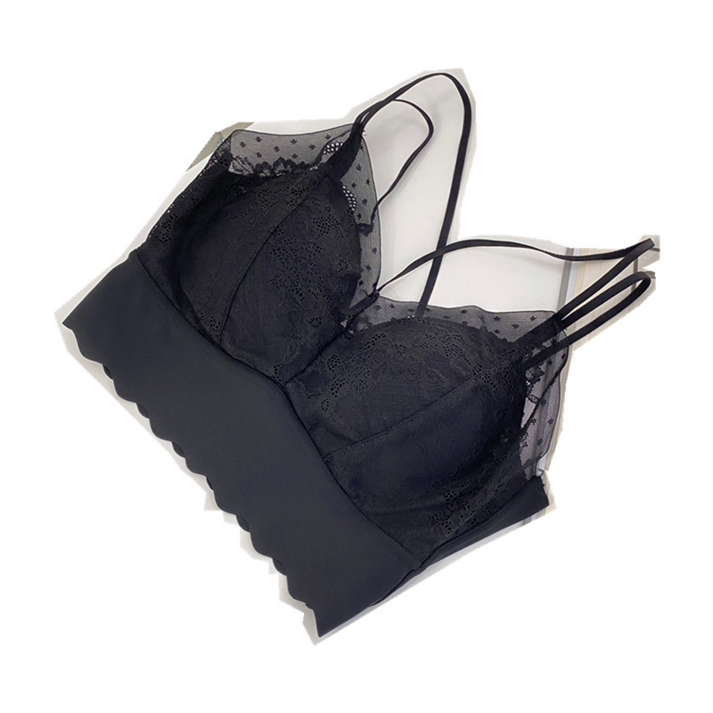Ženski bezšivni top od ice silk s francuskom čipkom, prozračan i upija znoj, s čvrstom latex podstavkom za obavijanje dojki i oblikovanje leđa.