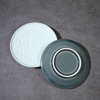 Set ceramic pentru ceremonia ceaiului, cu motiv sculptat în formă de pasăre, suport mic pentru ceainic, farfurie pentru fructe uscate și farfurie pentru gustări