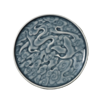 Set ceramic pentru ceremonia ceaiului, cu motiv sculptat în formă de pasăre, suport mic pentru ceainic, farfurie pentru fructe uscate și farfurie pentru gustări